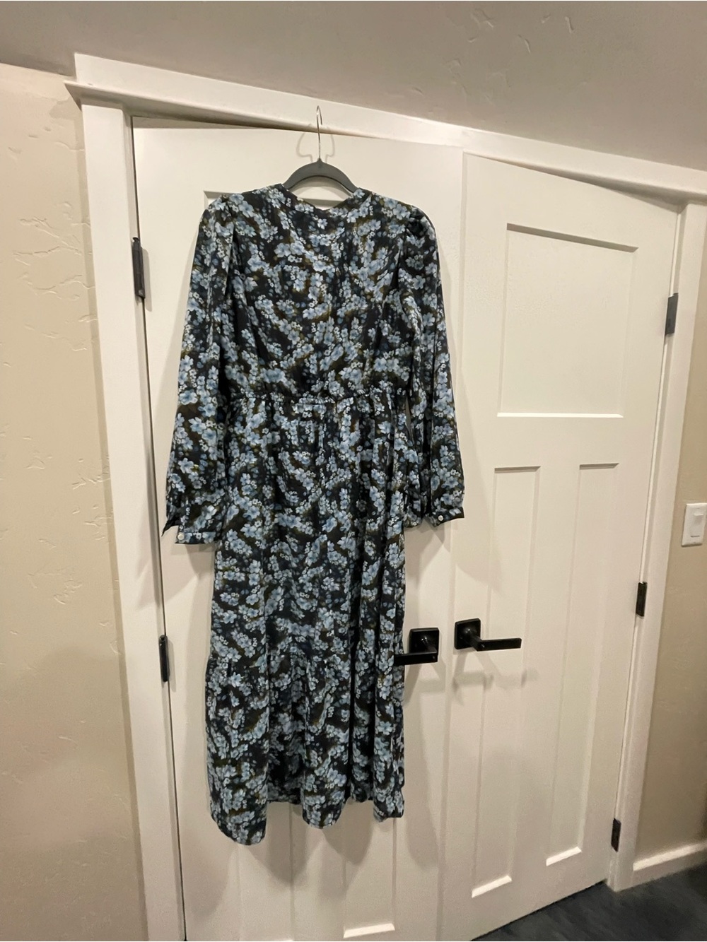 Floral Long-Sleeve Tiered Midi Dress - Blue Floral - Picture 4 of 4